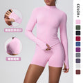 New cross-border seamless solid color high-elastic breathable zipper sports set - running, fitness, and yoga two-piece outfit