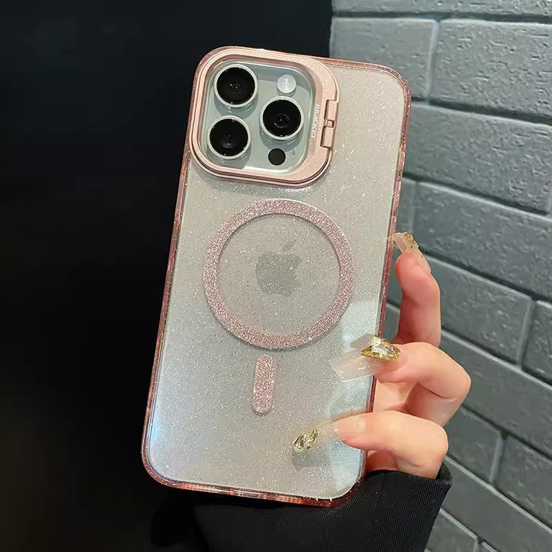 Lens holder suitable for iphone apple 17 mobile phone case transparent glitter magnetic 15/16pro anti-fall protective case