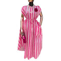 European and american cross-border women's fashion:  spring new arrival - stylish and elegant striped tie-waist pocket short-sleeve midi dress