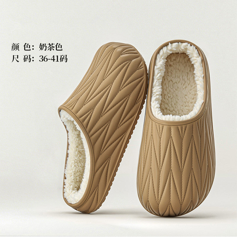 Waterproof cotton slippers for men, autumn and winter indoor couple, heattech waterproof non-slip home fleece-lined toe-cap half slippers for women