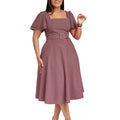 C8629  women's fashion  flared sleeve square neck high waist solid color elegant cross-border european and american dress