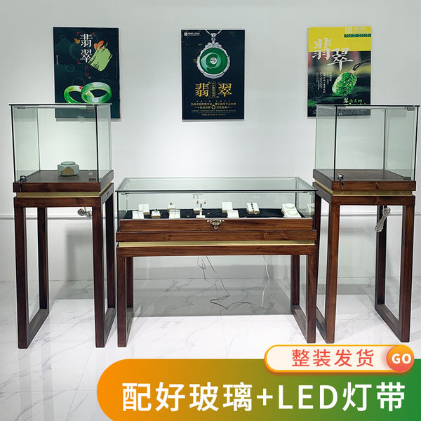 Jewelry Display Cabinet Solid Wood Museum Chinese Antique Display Cabinet Jade Jade Counter Exhibition Hall Vintage Jewelry Jewelry