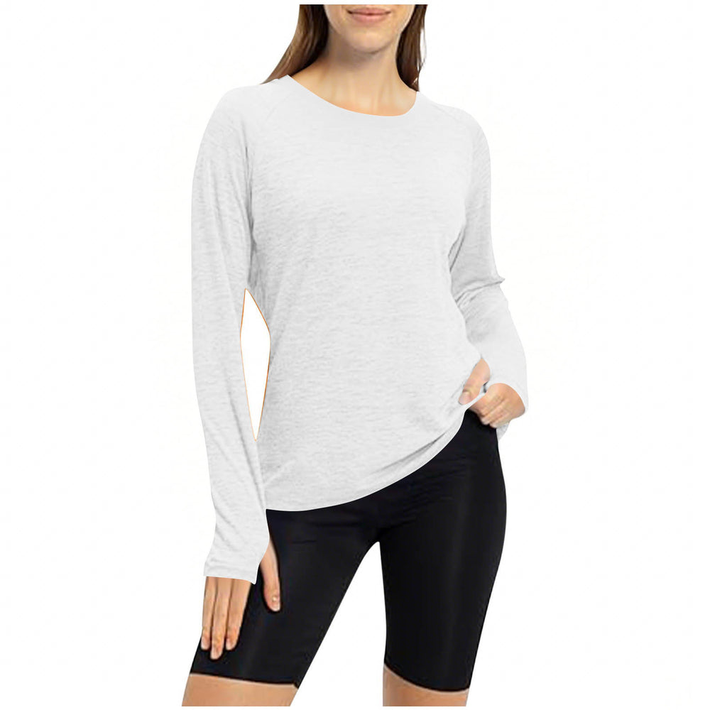 cross-border round neck finger sleeve yoga long sleeve training running sports top t-shirt for women