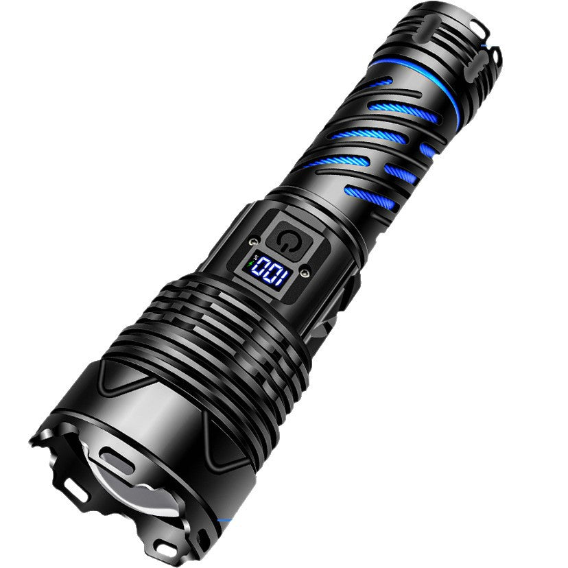 Cross-border new digital display power indicator P160 strong light flash flashlight with chong electric treasure adventure outdoor flashlight