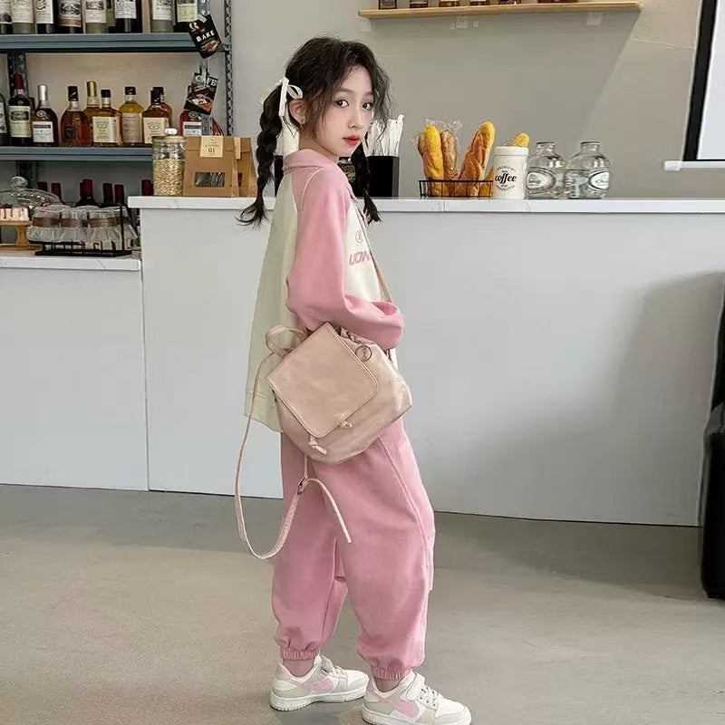 Girls' spring/autumn fashion set: stylish two-piece outfit for older girls - trendy sweatshirt and popular jogger pants