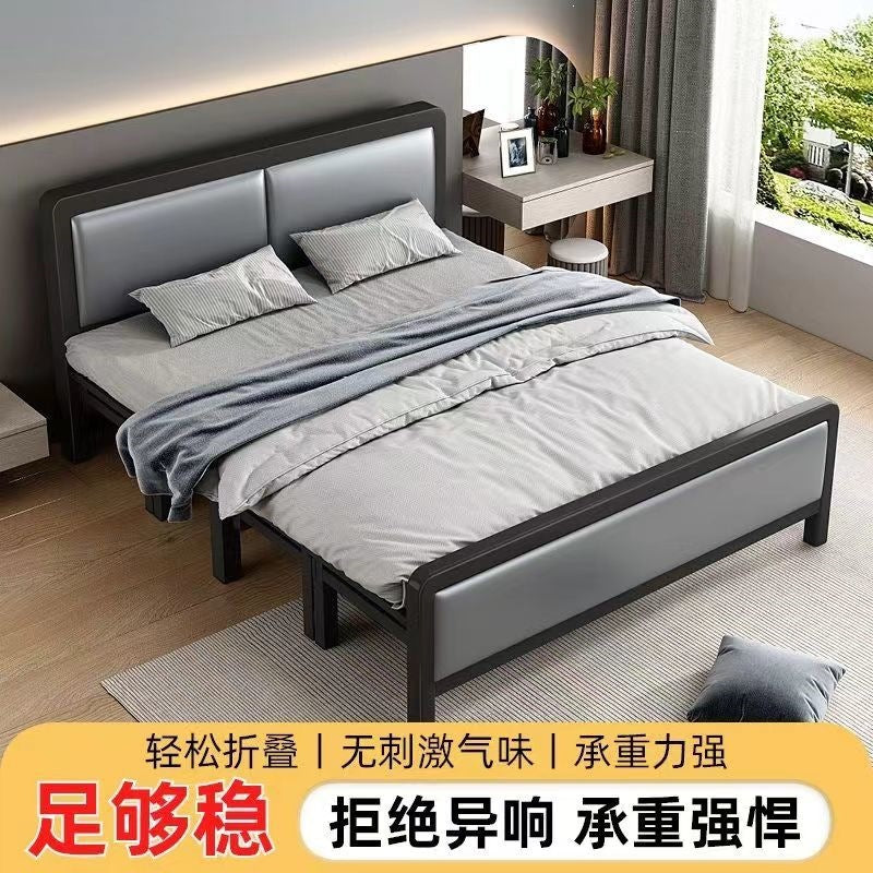 Four-fold foldable bed single bedfor homesimple office lunch break double rental house adult iron bed