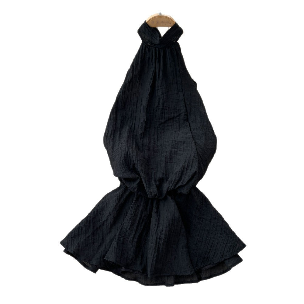 Qianjin style halter pleated backless suspender skirt for women summer pure lust style waist tie back holiday style vest tops