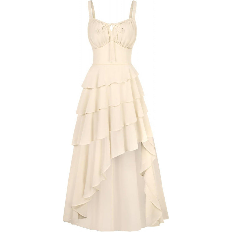 Amazon fashionruffles suspender dress for women summerretro silmslimming look chiffon skirt