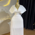 European and american women's clothing  summer new arrival: elegant pleated v-neck batwing sleeve high-waisted a-line maxi dress