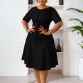 D586  european and american women's clothing  new short-sleeve solid color crew neck elegant african style export dress