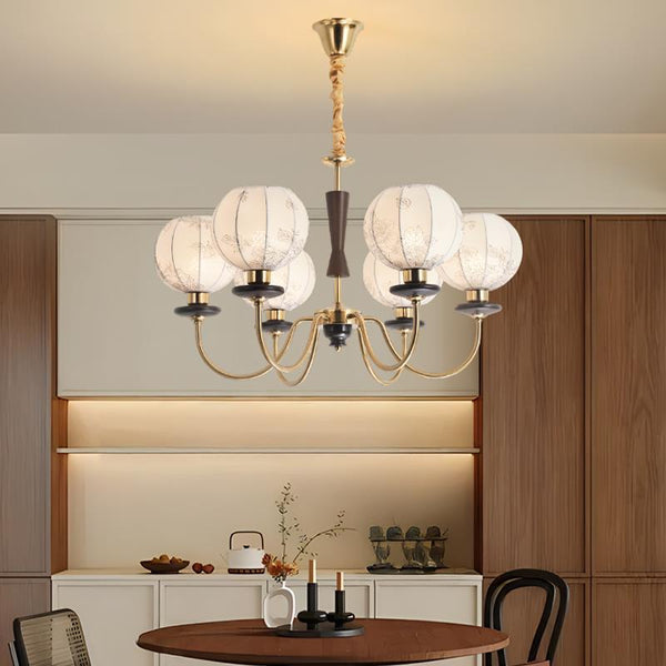 Living room chandelier French Nanyang retro style new modern simple solid wood fabric pattern hall lamp E