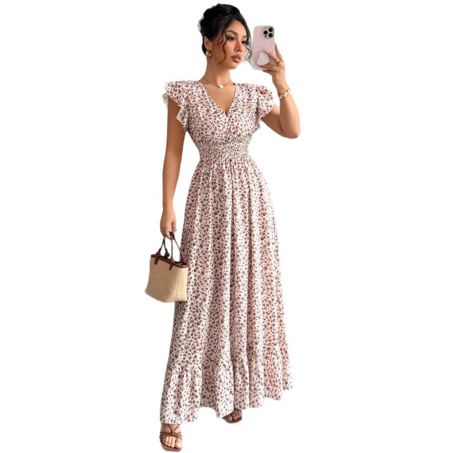 new cross-border women's fashion french & european style printed maxi dress