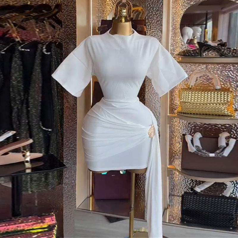 European and american women's clothing  autumn new collection: sweet and fresh round neck, sleeveless, high-waisted, slimming bodycon mini dress