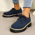 autumnew arrival cross-border plus size medium heel square heel flats women's k-style round toe tie backexport loafers women's flats