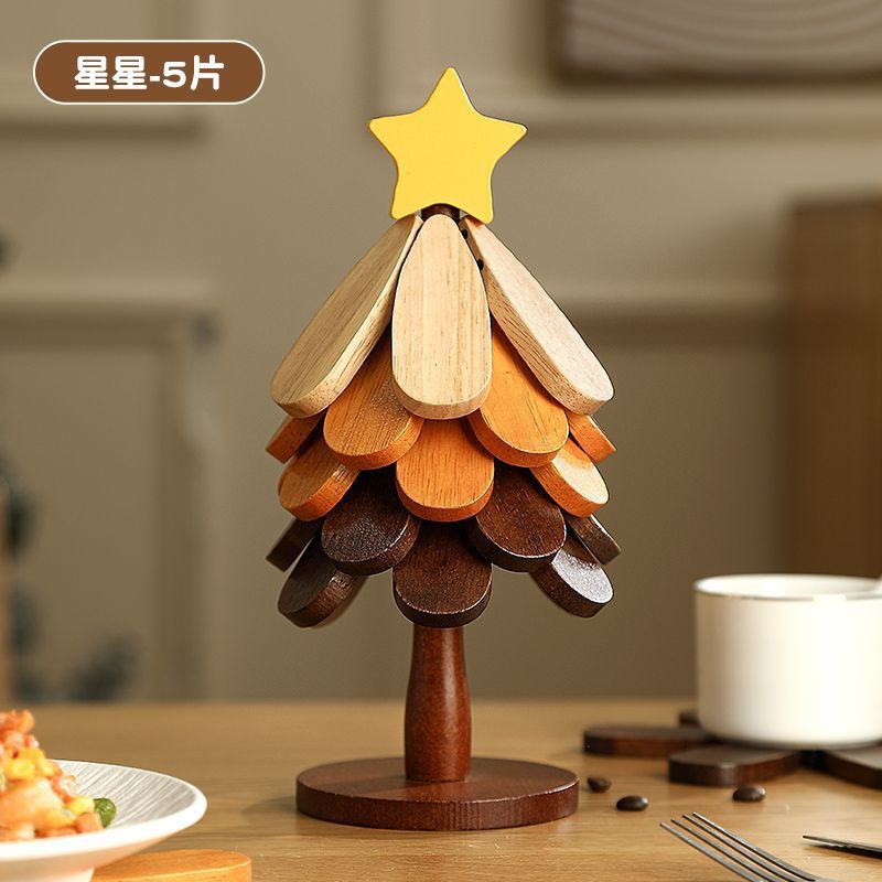Classy christmas tree insulation mat dining table decoration creative a tree solid wood oven mitts pot holder christmas gift