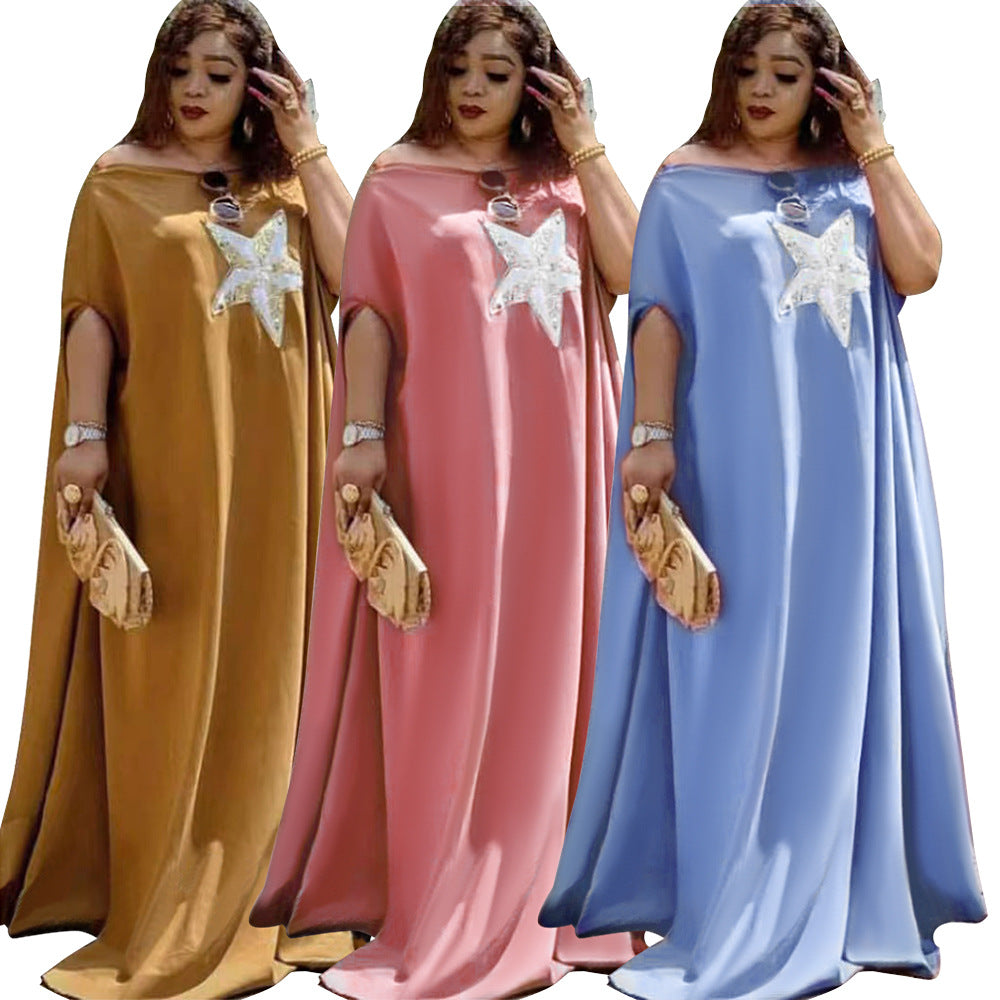 foreign trade hot-selling women's plus-size off-the-shoulder dress, african-style  maxi robe