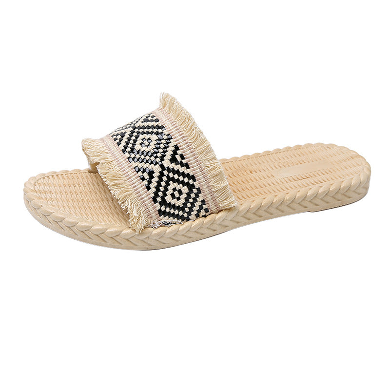 Ethnic style woven one-line sandals for women summernew arrivaleasiest for matchoutwear holiday style soft bottom beach sandals for women