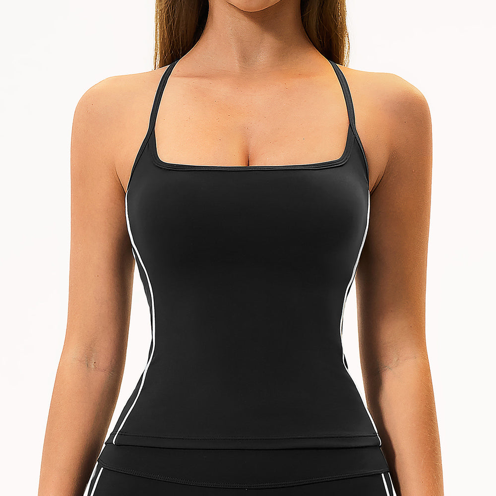 Color block brushed fleece compression tank top with removable pads - breathable, comfortable, quick-dry yoga & workout top 4539