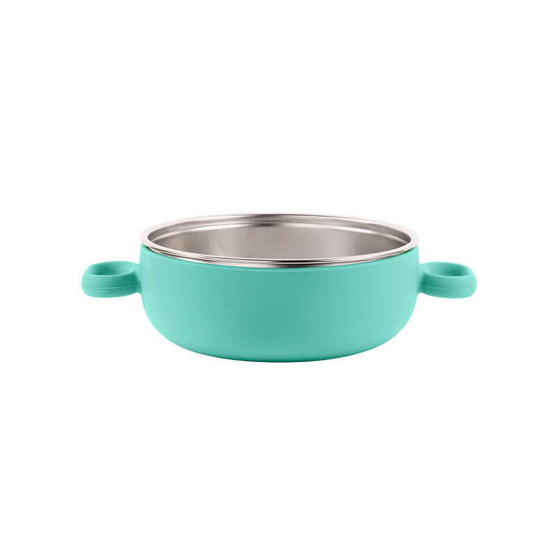 Children's silicone stainless steel 304 binaural bowl manufacturer's new baby silicone feeding tableware set complementary food bowl