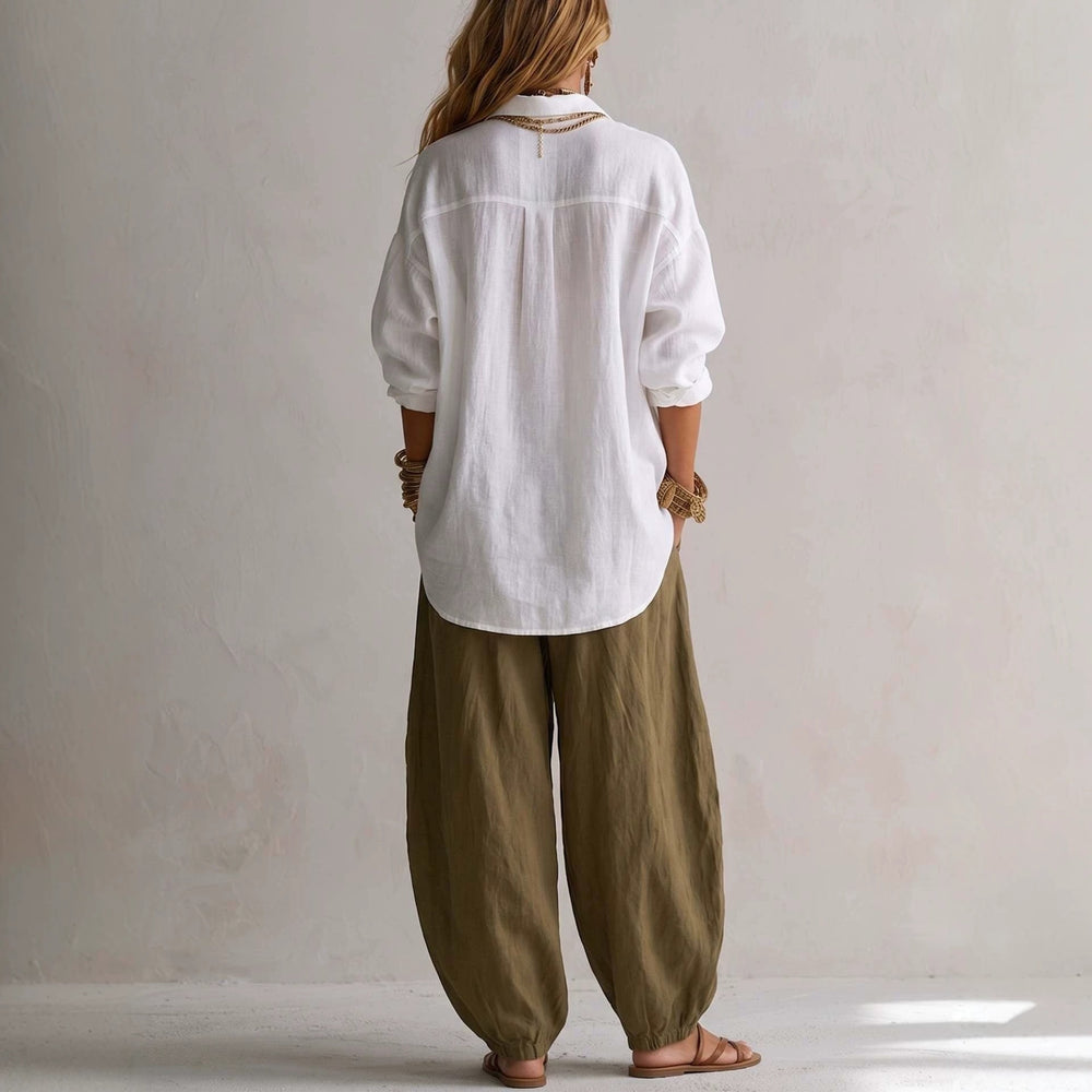 european and american cross-border women's fashion  spring/autumn collection: relaxed fit, high-end, effortless style long-sleeve top and pants two-piece set