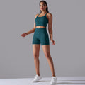 fashion seamless knitting pure color beautiful back high elastic sports tight yoga suit running fitness two-piece set
