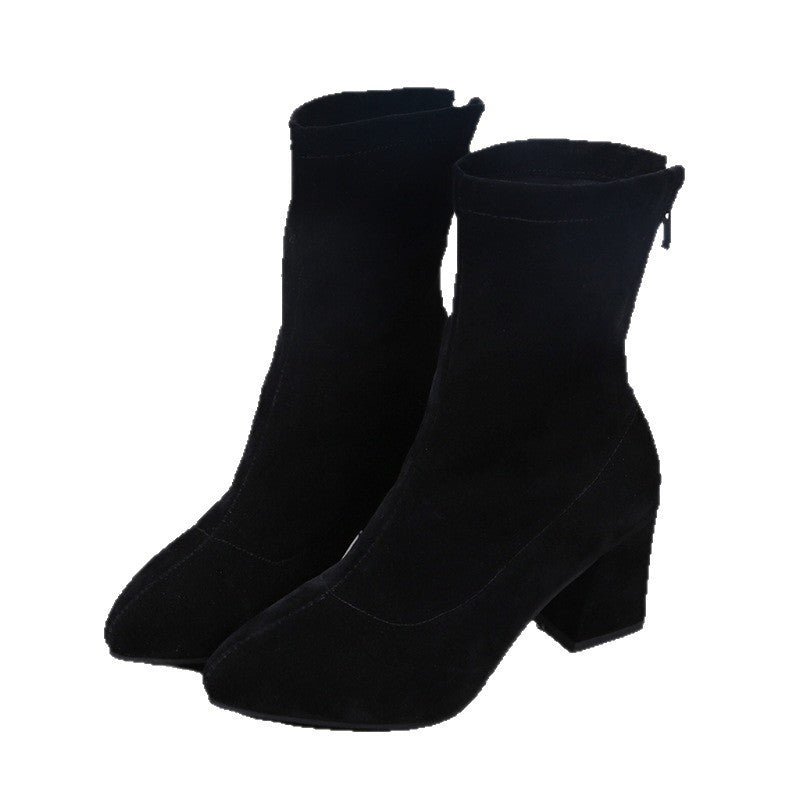 foreign trade 2025 new boots socks boots short boots women's shoes thick heel pointed high heels elastic boots