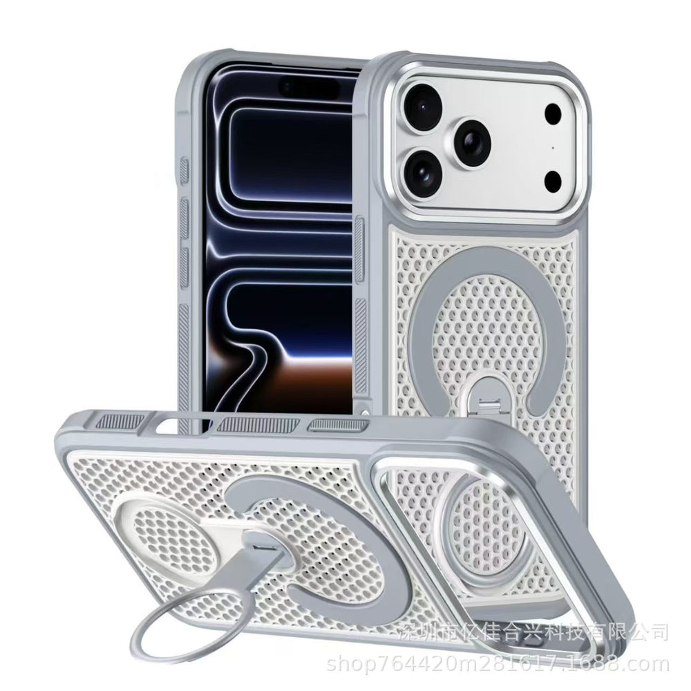Premium breathable cooling magnetic stand compatible with apple 17 pro max phone case, apple 11 iridescent honeycomb mesh