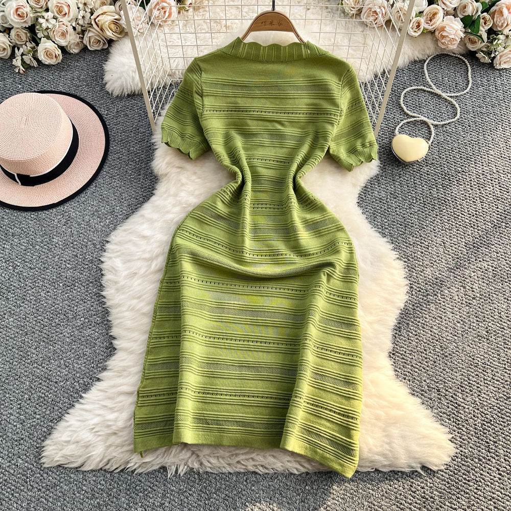Chic and stunning green dress for women,  summer new arrival, french high-end elegant socialite chanel-inspired knitted dress
