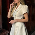 cross-border e-commerce women's fashion: european and american summer new arrivals - elegant and chic v-neck, cinched waist, puff sleeve dress