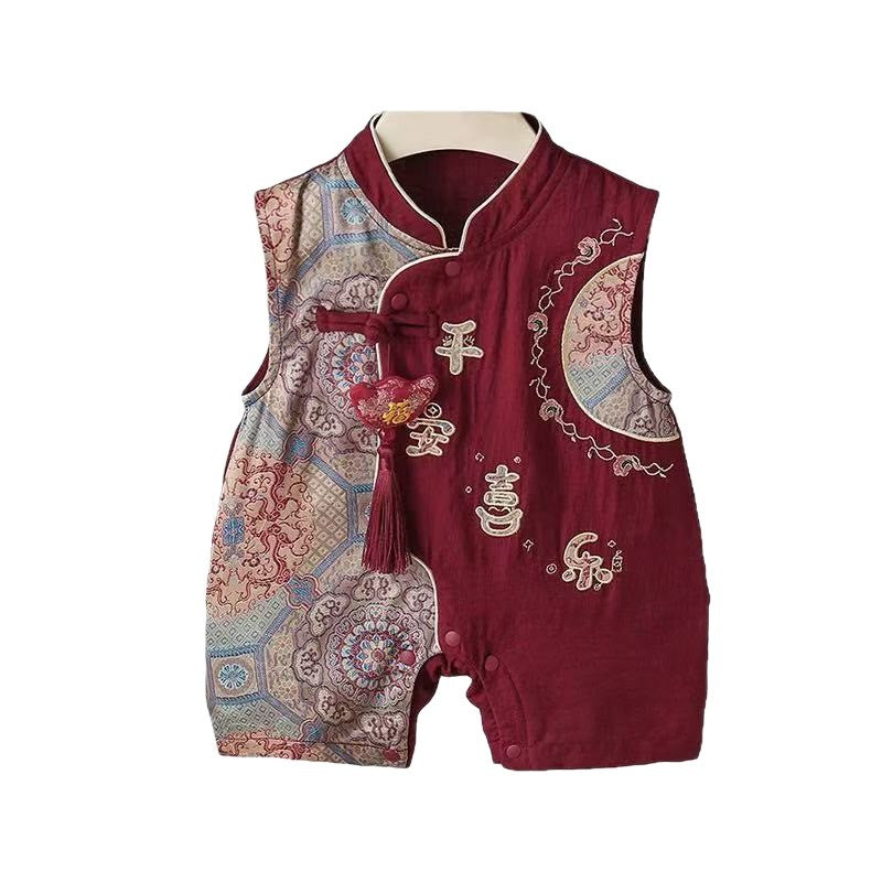 New chinoiserie baby boy thin jumpsuit summer clothes festive baby clothes summer full moon 100-day banquet first birthday dress