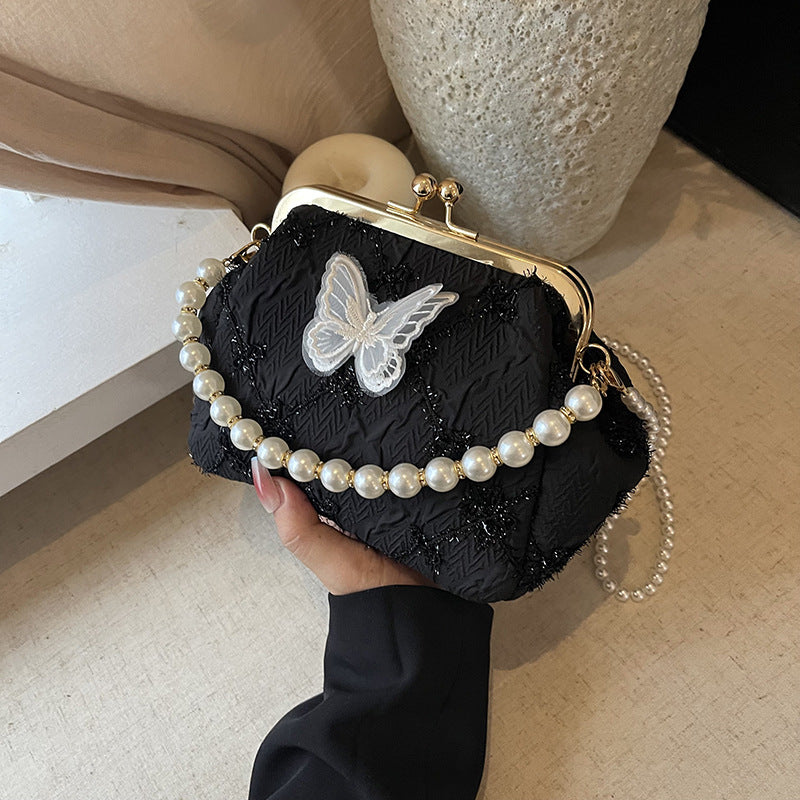 Foreign trade new Chinese embroidery small bag women's 2025 summer new fashion pearl chain mouth gold bag versatile messenger bag