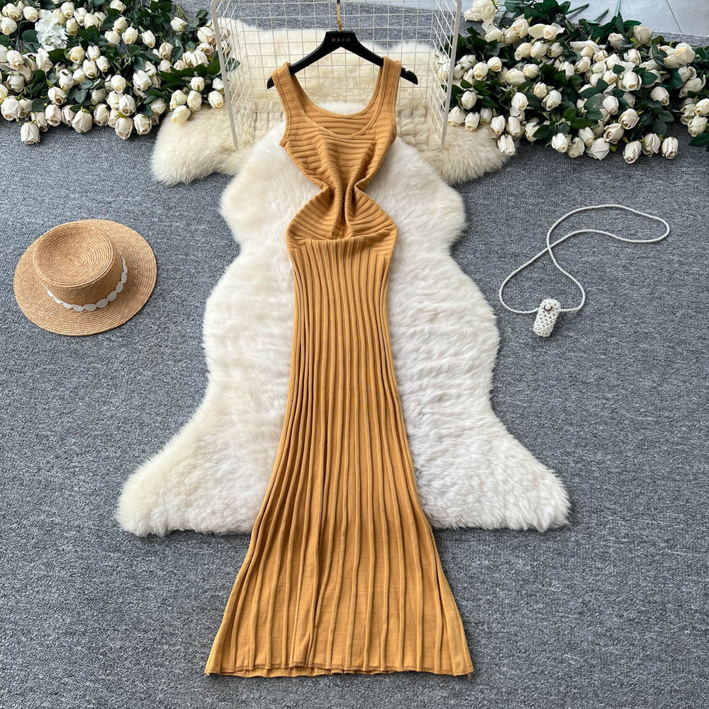 Accessible luxurynormcore styleclassy sense suspender knittingdress women's summer silmslimming look pure desire street hot girl long skirt