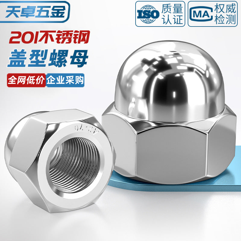 201 stainless steel round ball head hexagonal cover type nut decorative screw cap female cap integrated M4M5M6M8M24