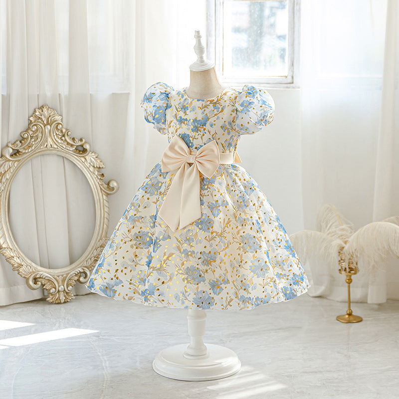 New arrival: girls' printed chiffon bowknot tutu dress - perfect for little misses! (cross-border e-commerce)