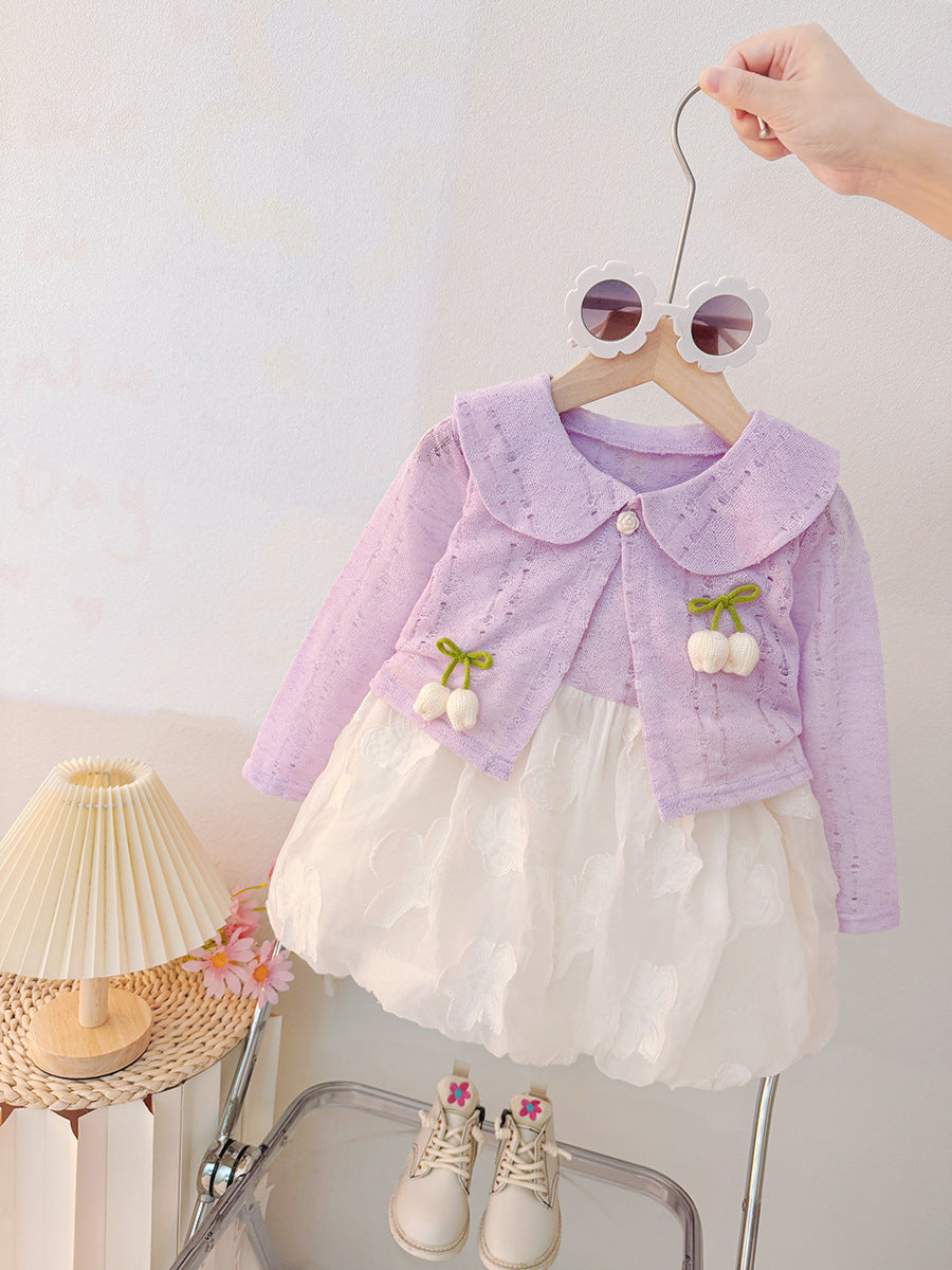 Girls' spring/autumn outfit set: stylish long-sleeve set for babies, new princess-style cute and sweet dress