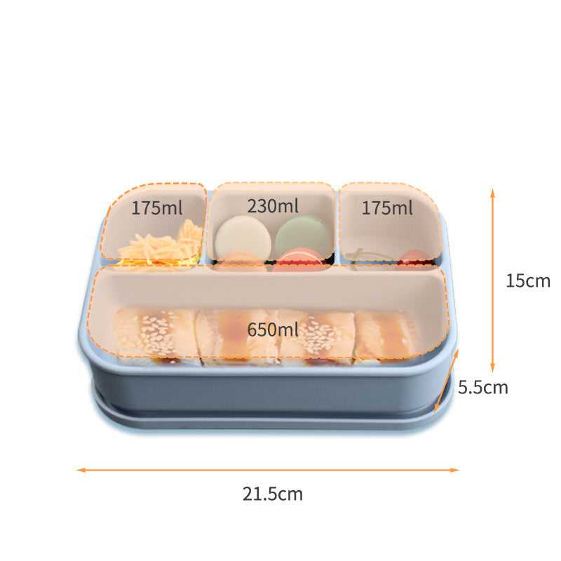 New 4-point food-grade silicone lunch box, microwave oven heating lunch box, refrigerator storage box, student bento box