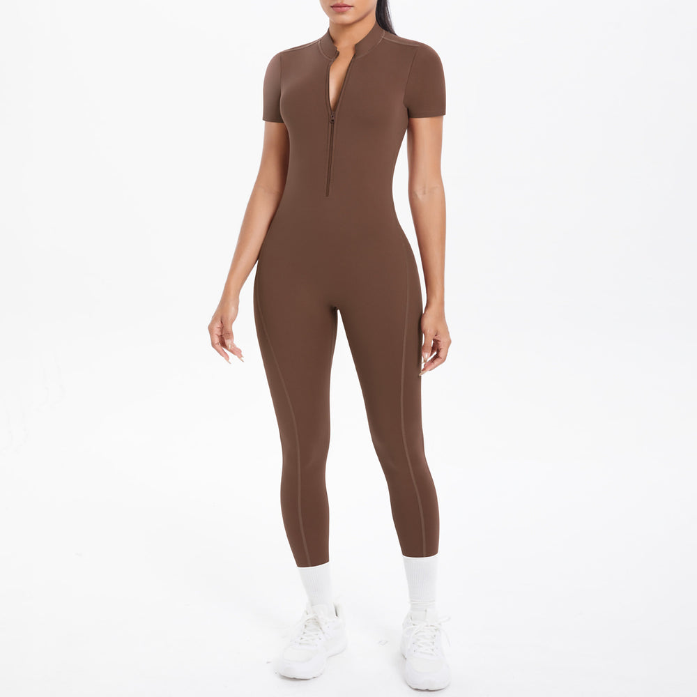 New arrival cross-border fashion tight back cut out short-sleeved pants jumpsuit sports running fitness jumpsuit yoga clothes