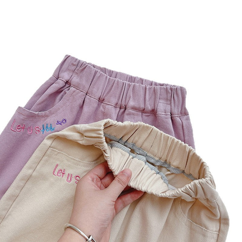 Kidsautumnew arrival cotton sweatpants girl boys casual pants outwearfashionpopular mid-waist hemming trendy