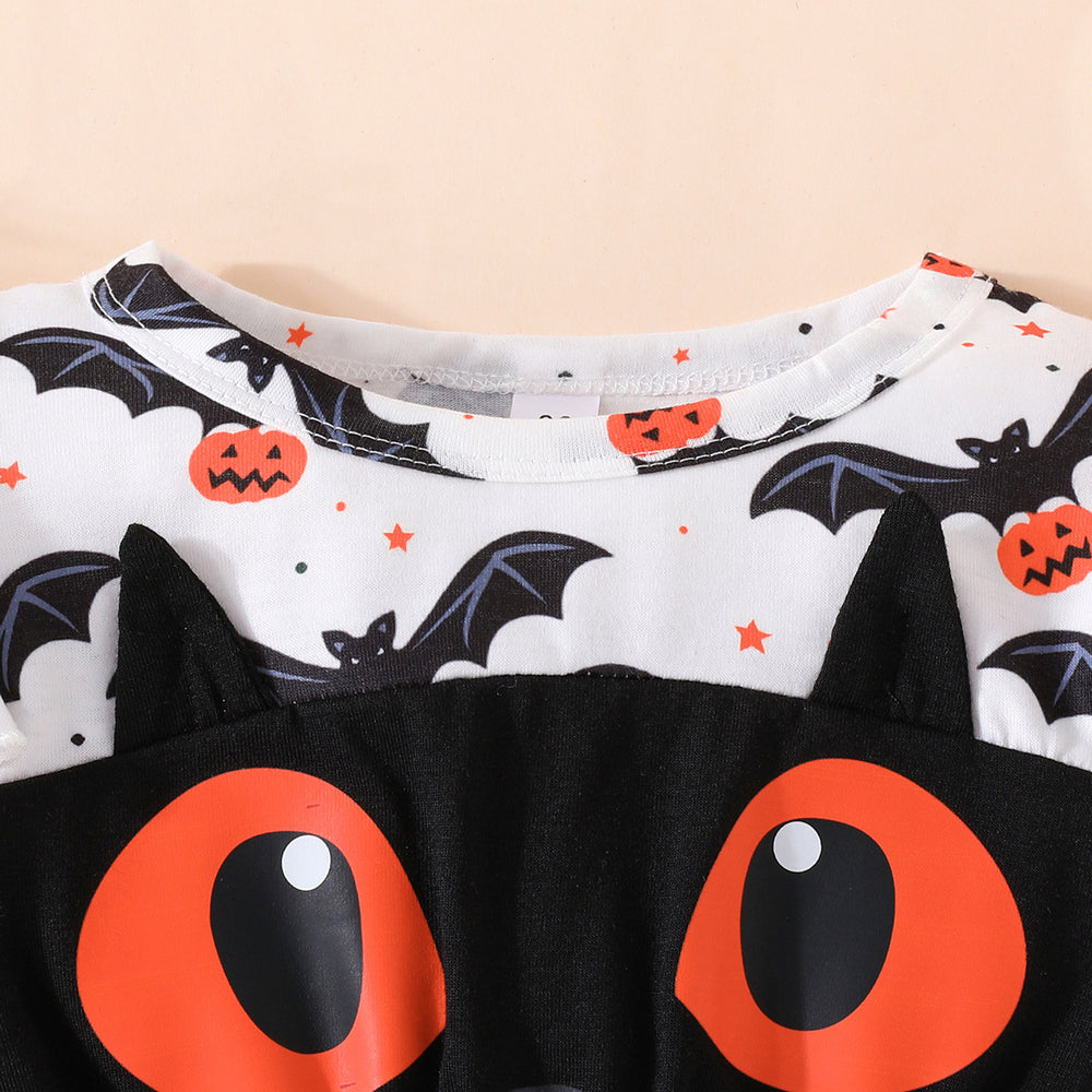 European and american girls' halloween long-sleeve eye print dress - fashionable minimalist patchwork mesh princess dress - in stock
