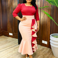 New arrival cross-border ruffles hip skirt color matching silmwork clothing hip fishtail dresswoman dresses