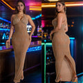 C7075 cross-border   independent station fashion women's lace hot diamond deep v sleeveless dress