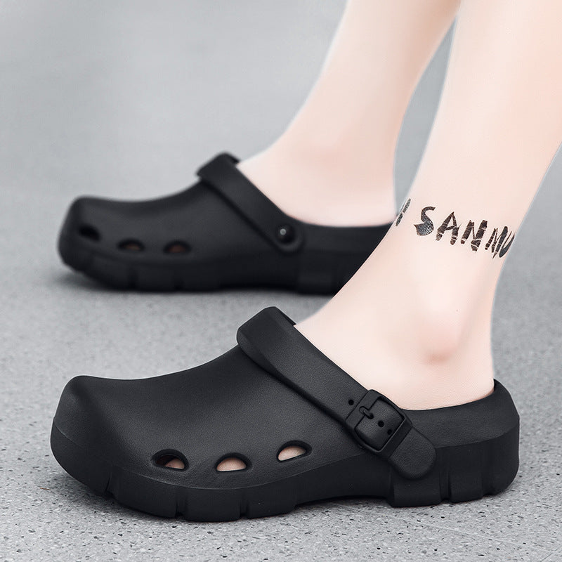 Foreign trade new Baotou Birkencool slippers women wear seaside beach hole shoes in summer versatile half-drag Muller shoes