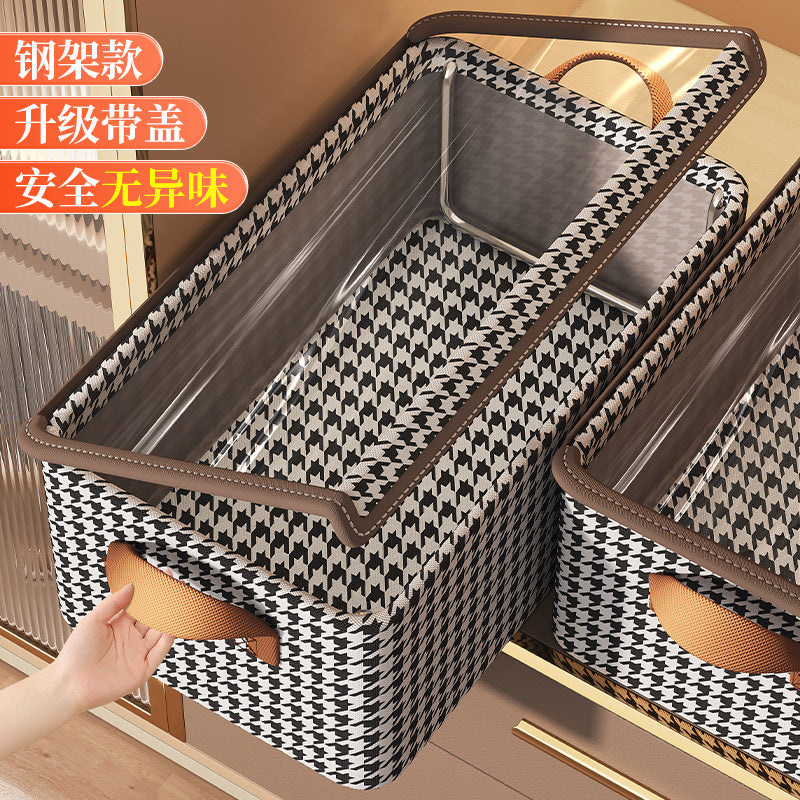 Qiandongge steel frame storage box, drawer type transparent with lid, clothing can be layered storage basket, dormitory sorting storage box