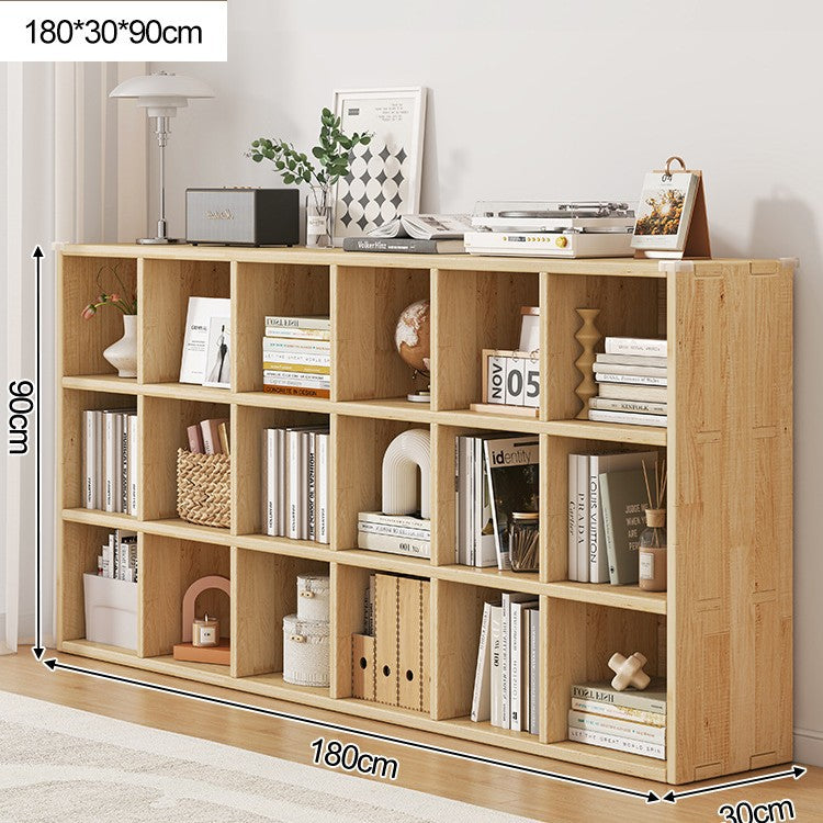 Solid wood bookshelf shelf floor-to-wall combination lattice cabinet living room kindergarten storage low household bookcase