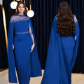 C7280 cross-border fashion evening gown dress: european & american style, chiffon & mesh paneling, heavily embellished with hotfix rhinestones & beaded appliqués, featuring trendy cape sleeves