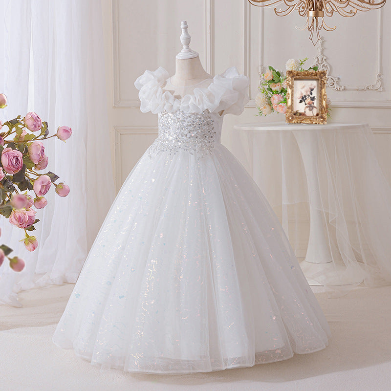 Girls' dresses  new high-end children's birthday tulle dress little girl host children's day piano performance costume