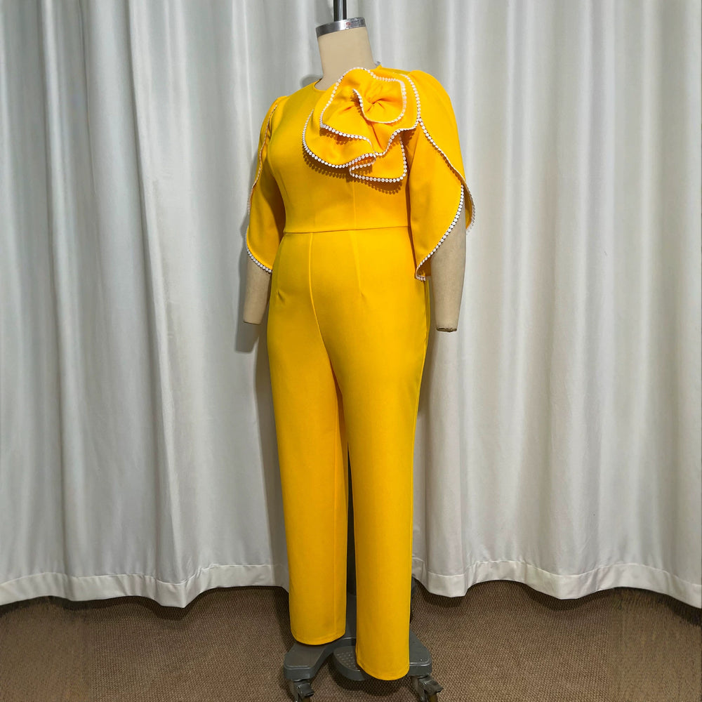 Autumnew arrivalelegancework clothingjumpsuits pure colorstereo flowerlace edgeslimming lookjumpsuits