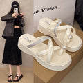 2024 women's platform slippers - outdoor wear, criss-cross rhinestone thong sandals, fashion pearl beach platform slippers