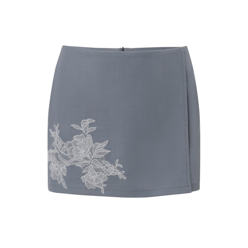 European and american women's clothing  summer new slim-fit cropped turtleneck satin crop top embroidered bodycon skirt set