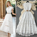 French chic high-end stand collar cutout embroidery lace trim sleeveless cinched waist slimming elegant dress